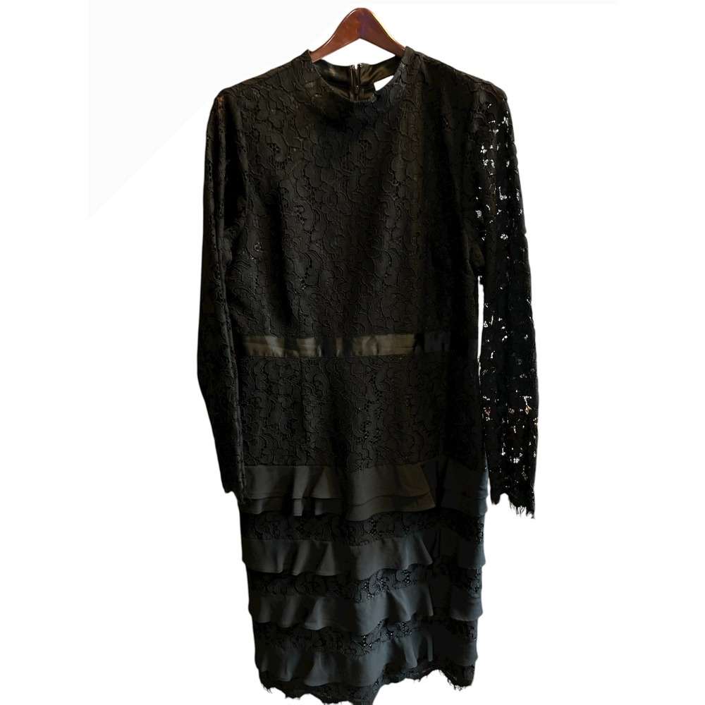 Black Lace Ruffle Long Sleeve Dress